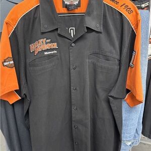 Harley-Davidson Men's Black and Orange Casual Shirt